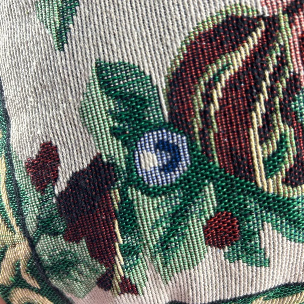 Christmas Poinsettia Tapestry Style Throw Pillow Flower Holiday Red Green